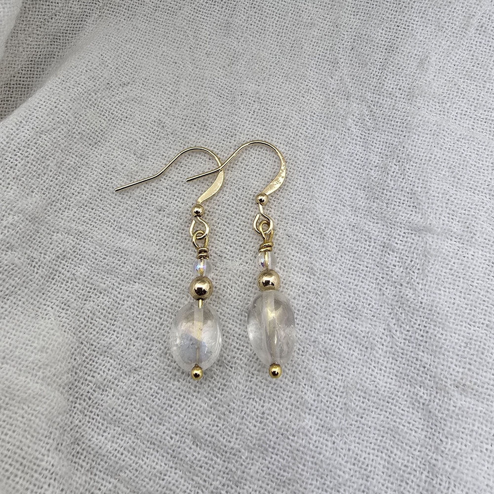 Gold Bead and Clear Glass Drop Earrings - Women Jewelry